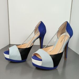 Gianni Bini Blue And Black Color Block Peep Toe Platforms Women's Size 10 M